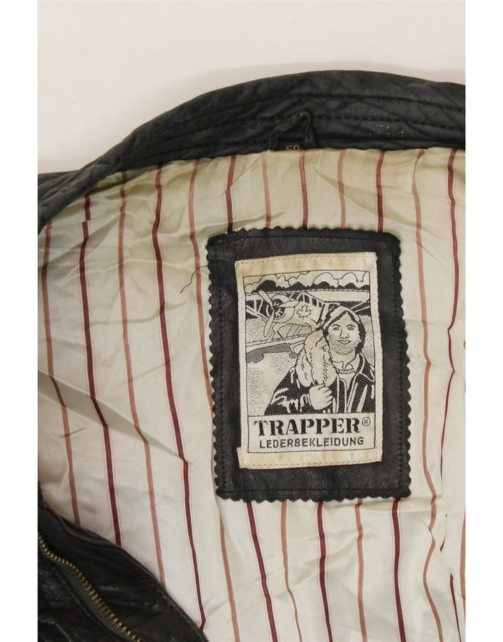 TRAPPER Mens Leather Jacket UK 42 XL Black Leather Vintage Trapper and Second-Hand Trapper from Messina Hembry 