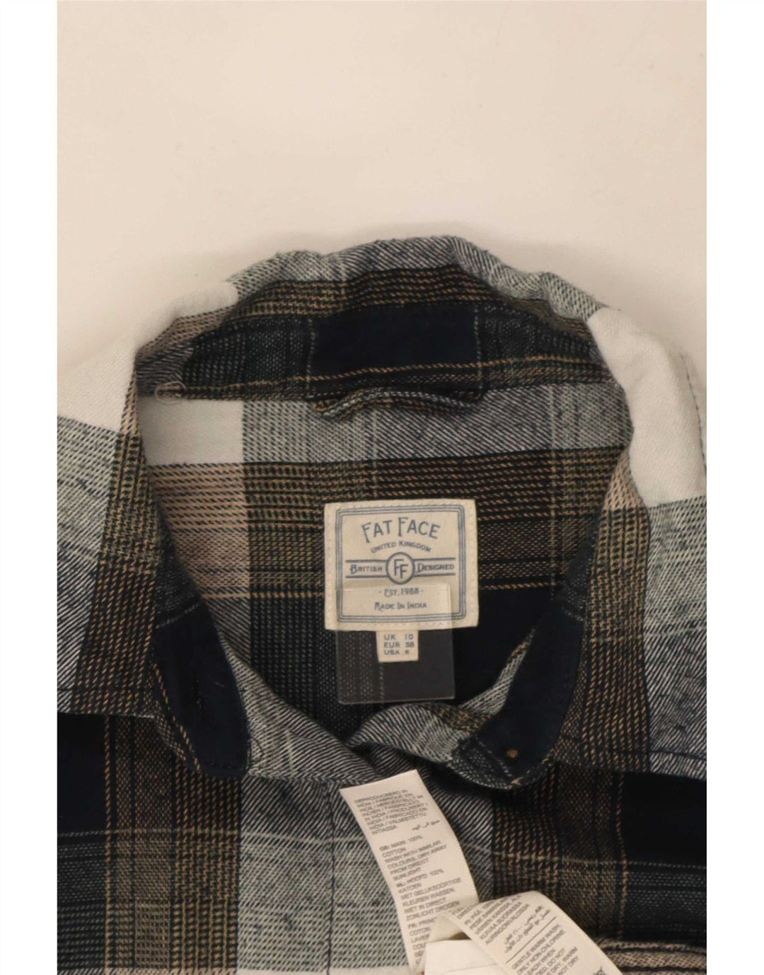 Fat Face Chemise surdimensionnée en flanelle pour femme UK 10 Petit gris à carreaux en coton