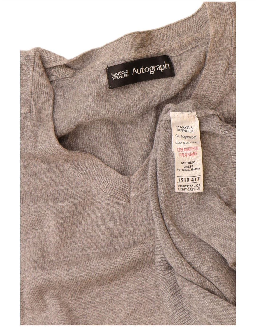 Marks & Spencer Pull autographe à col en V pour femme Gris moyen UK 14