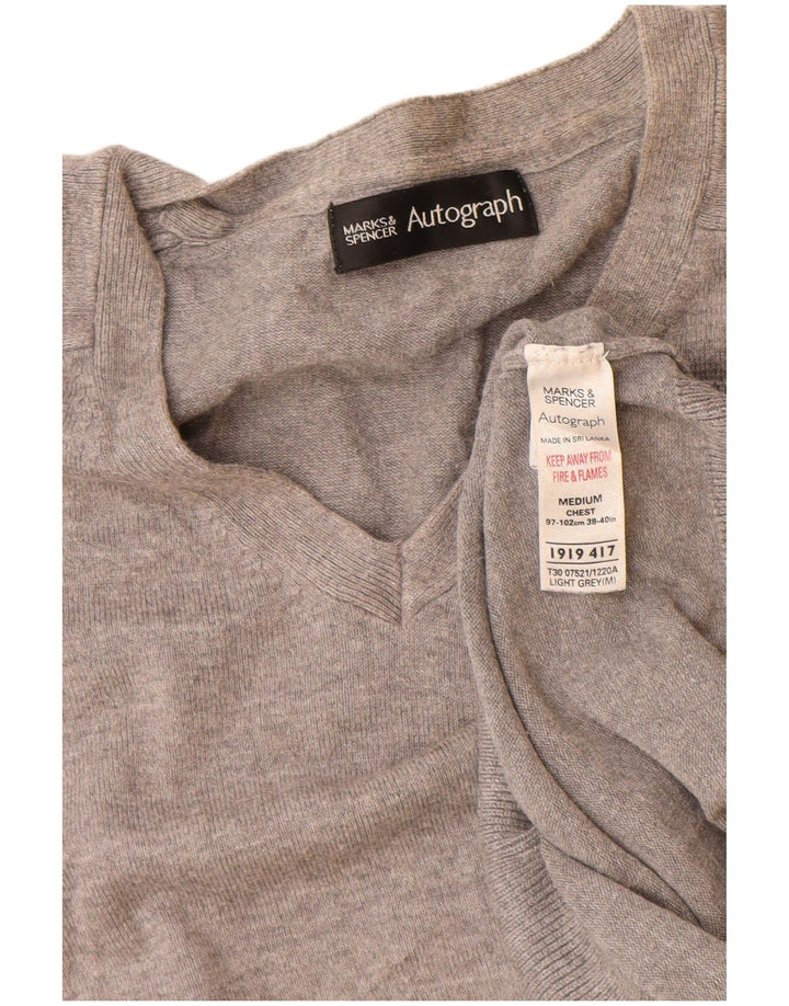 Marks & Spencer Pull autographe à col en V pour femme Gris moyen UK 14