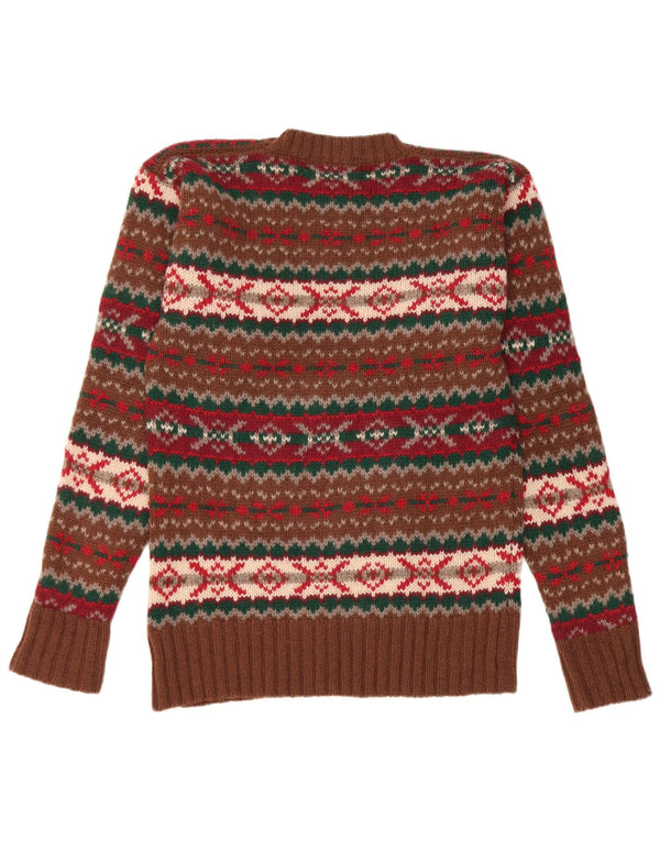 Chaps Pull col rond pour homme en laine vierge Fair Isle Marron Taille S