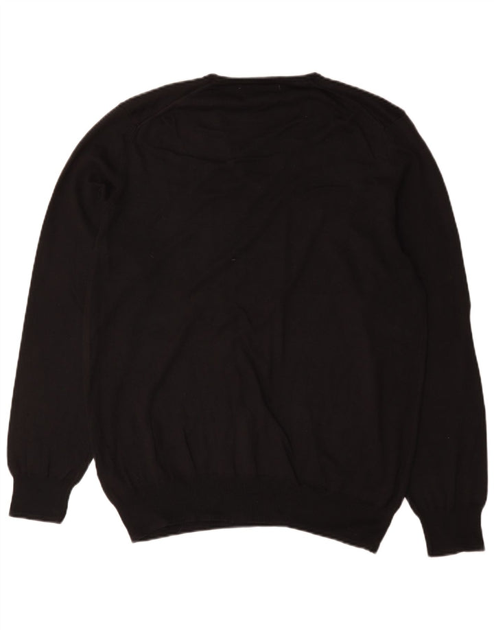 Zara Pull col V pour homme en coton noir Large