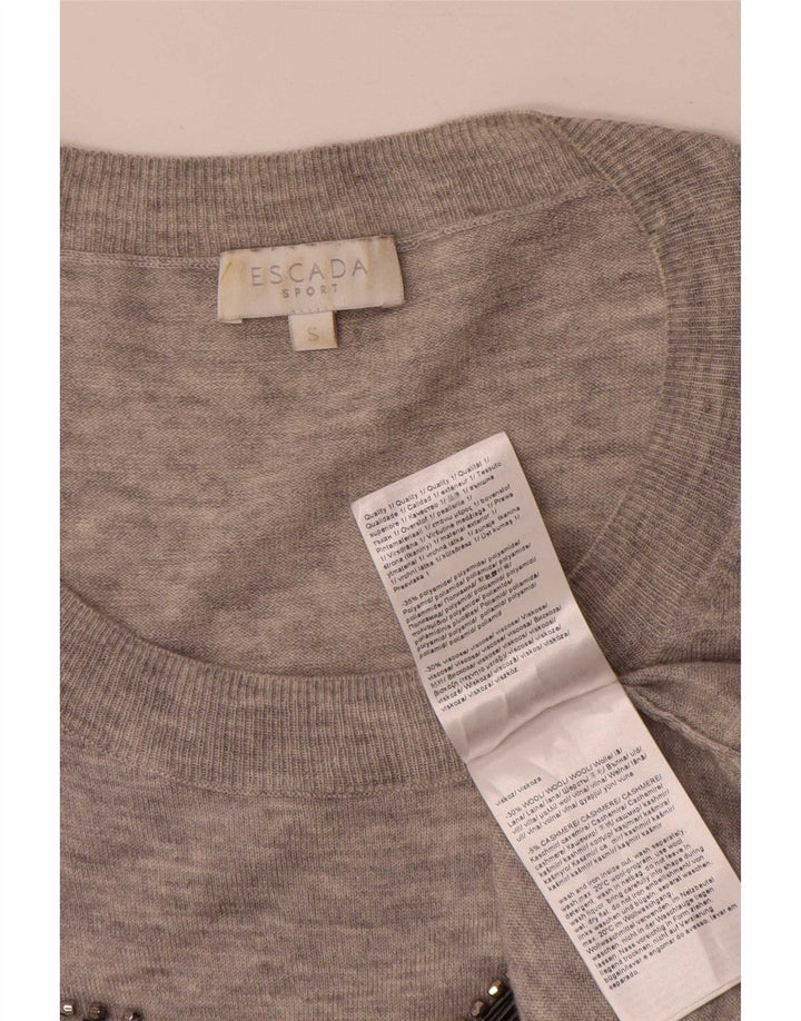 Escada Pull graphique surdimensionné à col bateau pour femme UK 10 Petit Gris