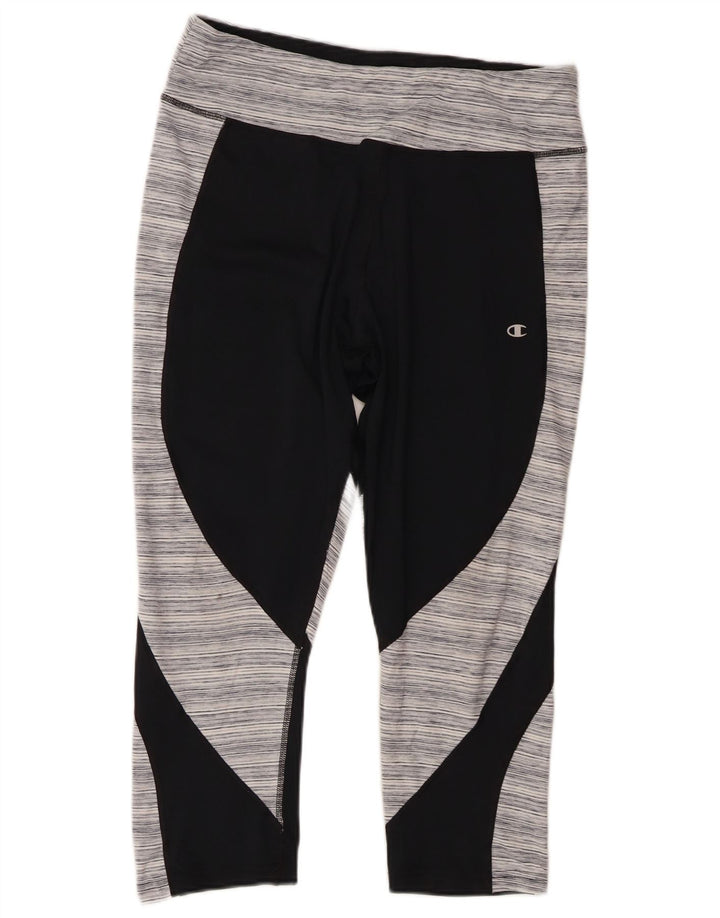 Champion Leggings Capri Femme UK 18 XL Noir Rayé Polyester