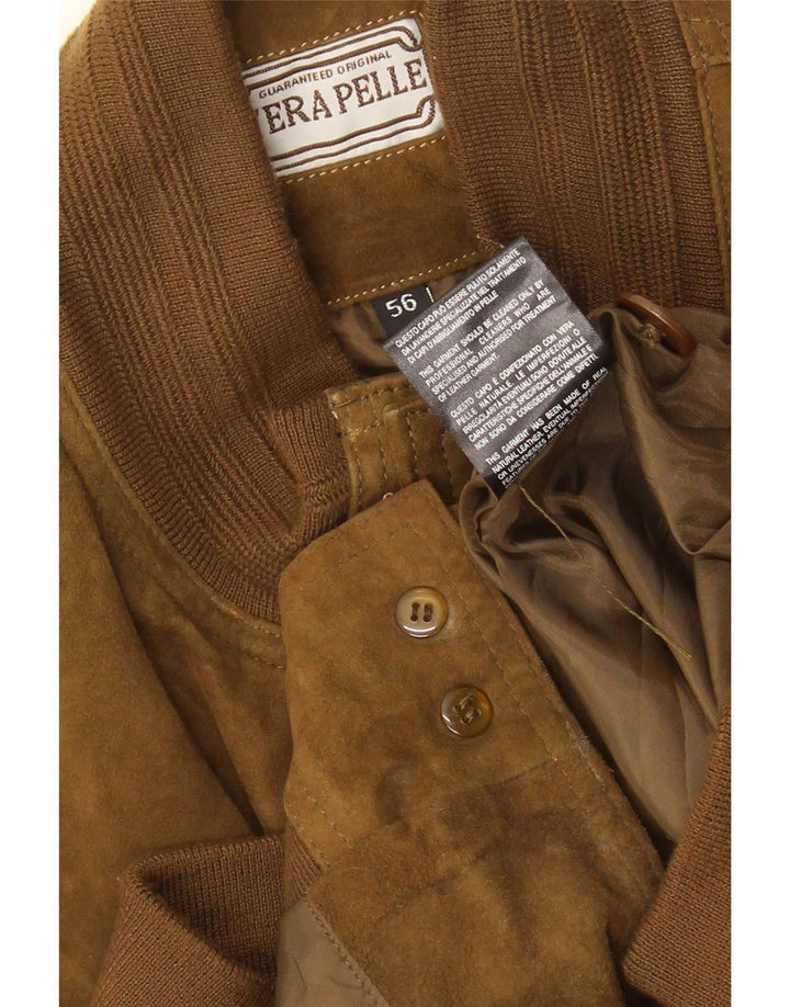 vintage Mens Suede Bomber Jacket UK 40 Grand Cuir Beige
