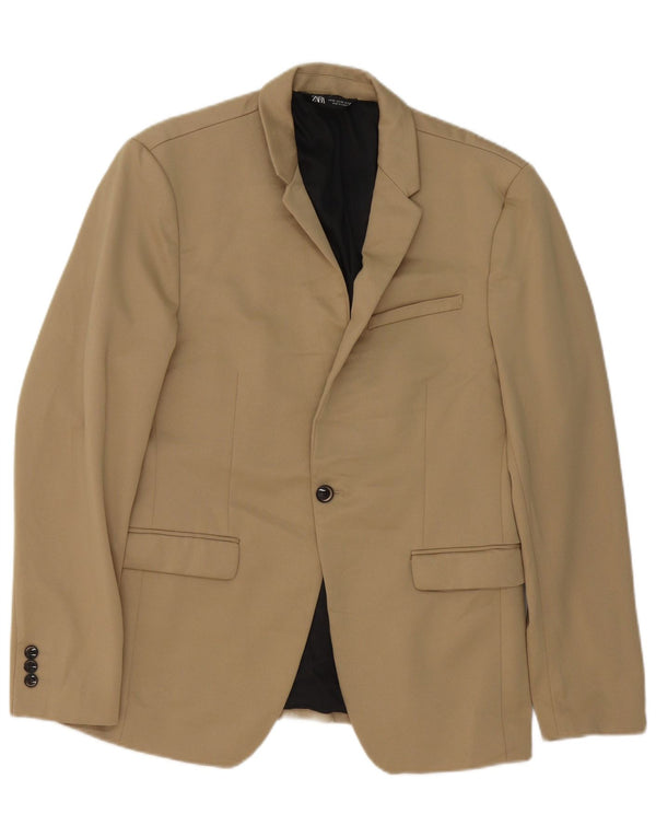 Zara Veste Blazer 1 Bouton Homme EU 50 Beige Moyen Polyester