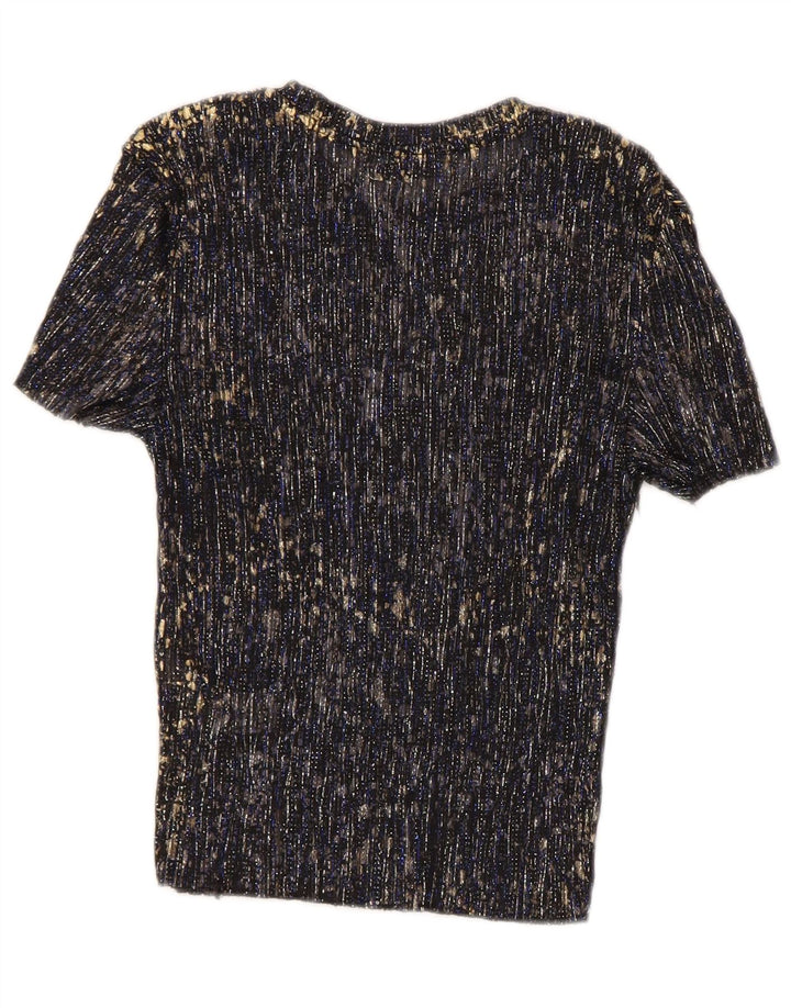 ZARA Womens Crop Blouse Top UK 12 Medium Navy Blue Flecked