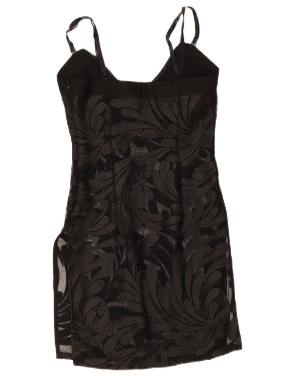 vintage Femmes Voir à travers Slip Dress UK 8 Petit Noir Floral