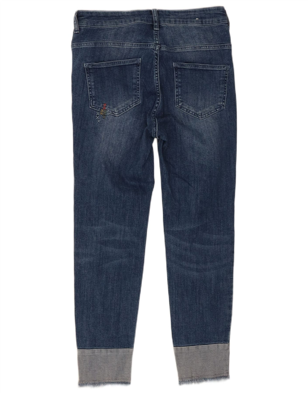 Benetton Jean court effet vieilli W27 L25 en coton bleu pour femme