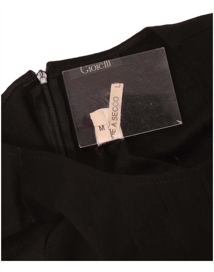 vintage Femme Robe A-Line sans manches UK 12 Laine noire moyenne