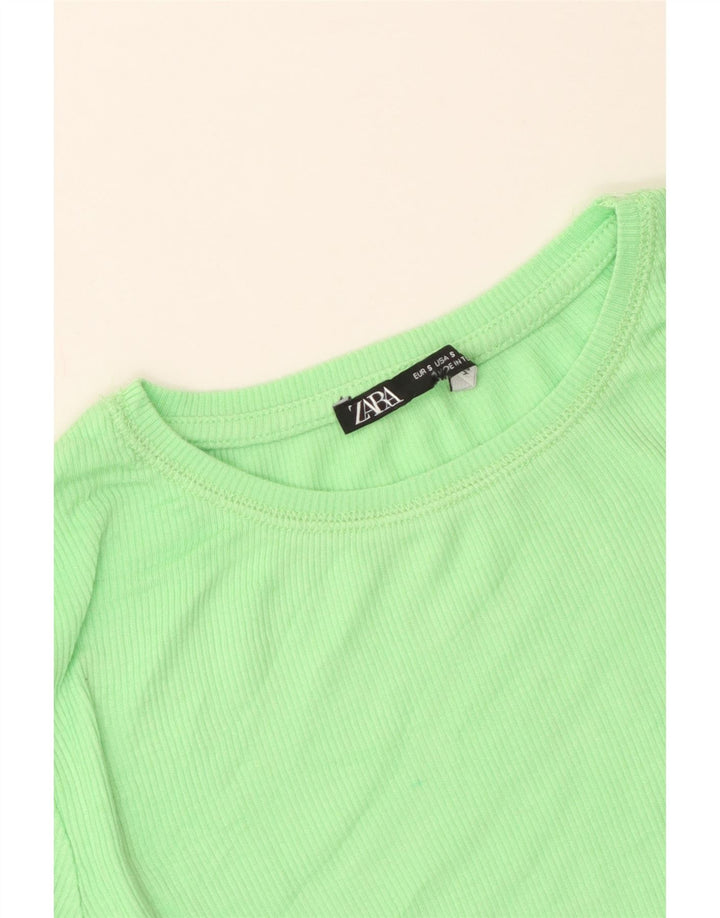 Zara T-Shirt Femme Top UK 8 Petit Vert
