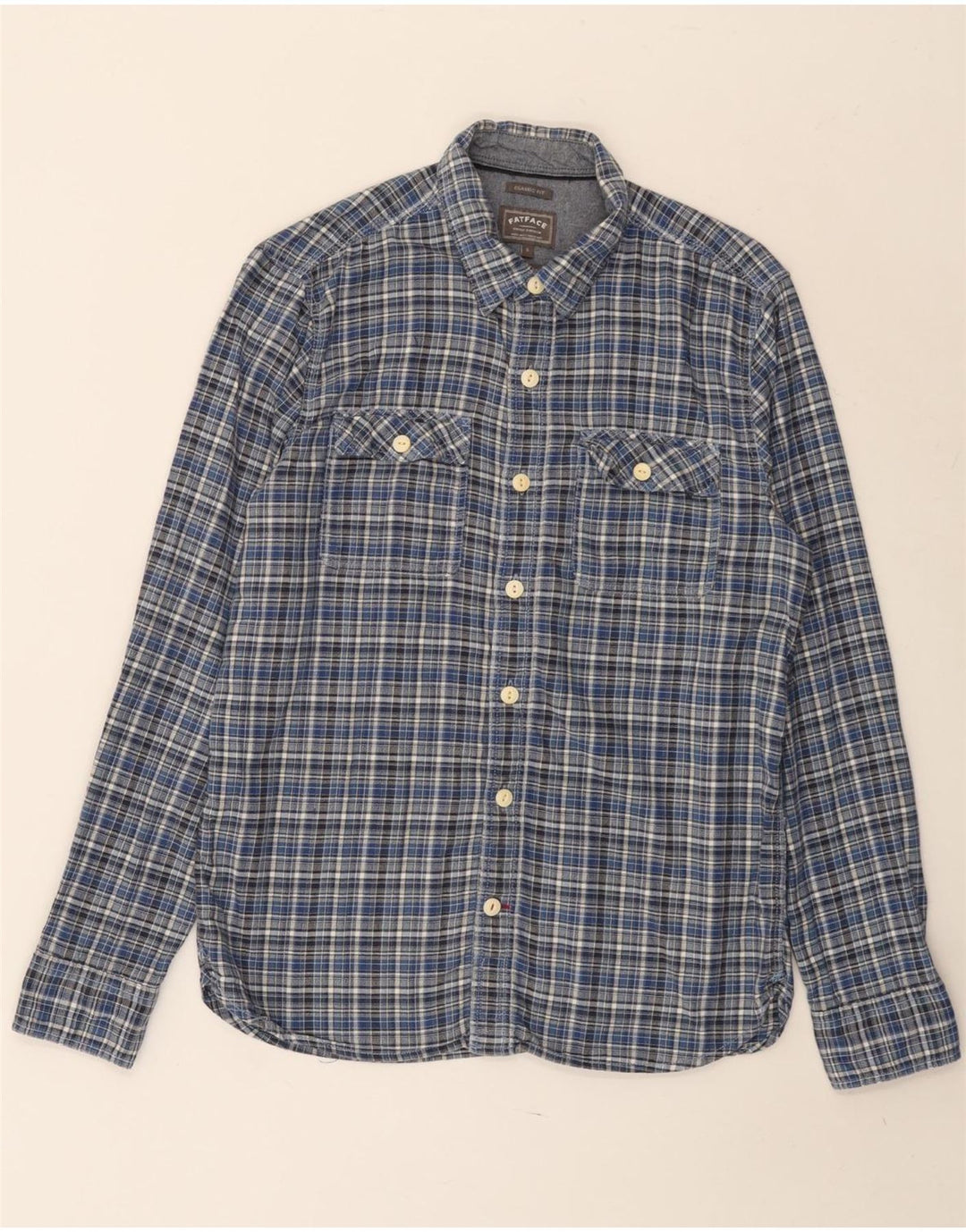 FAT FACE Chemise en flanelle coupe classique pour hommes, petit carreaux bleus en coton