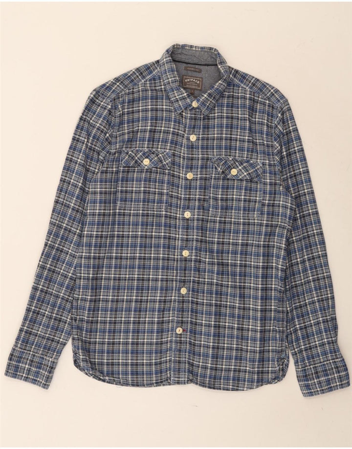FAT FACE Chemise en flanelle coupe classique pour hommes, petit carreaux bleus en coton