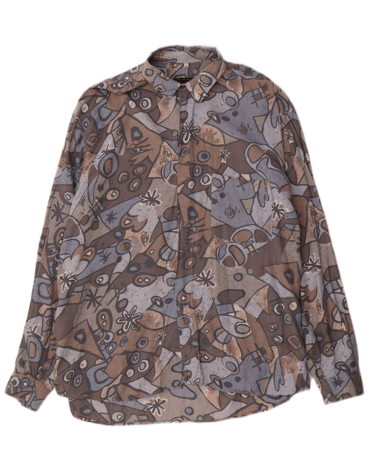 Chemise Homme Vintage XL Gris Géométrique