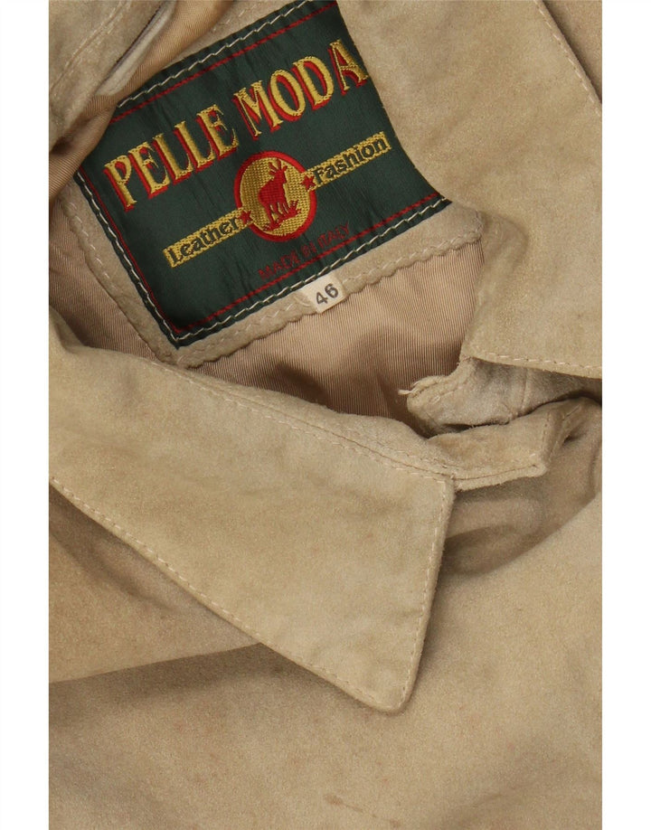veste en daim femme vintage IT 46 Grand cuir beige