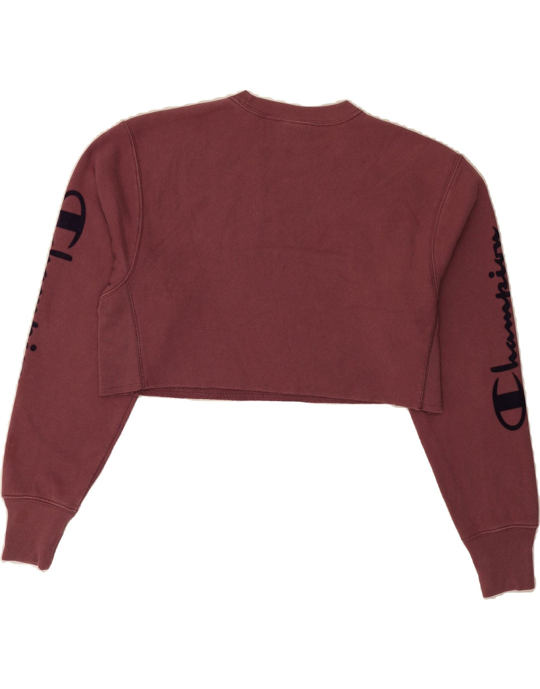CHAMPION Womens Oversized Crop Sweatshirt Jumper UK 10 Small Maroon Cotton Vintage Champion and Second-Hand Champion from Messina Hembry 