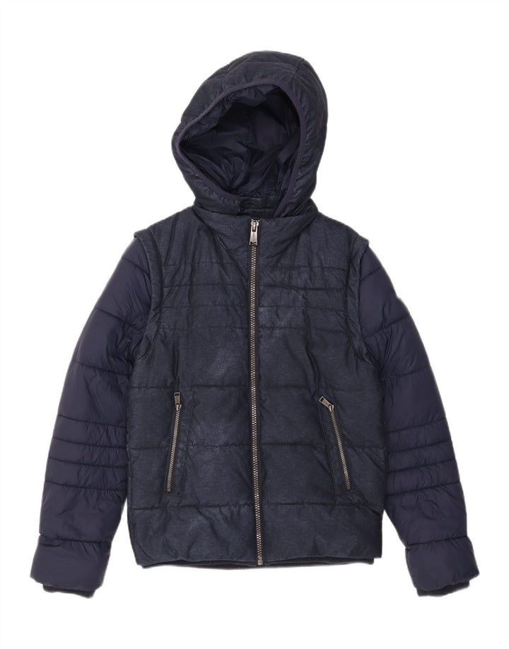 Guess Veste matelassée à capuche pour homme UK 36 Small Bleu marine Polyester