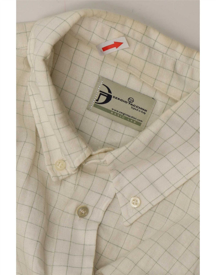 Sergio Tacchini Chemise Homme XL Blanc Carreaux Lin