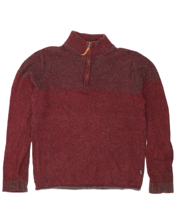 Fat Face Pull col zippé pour homme en coton moucheté bordeaux moyen