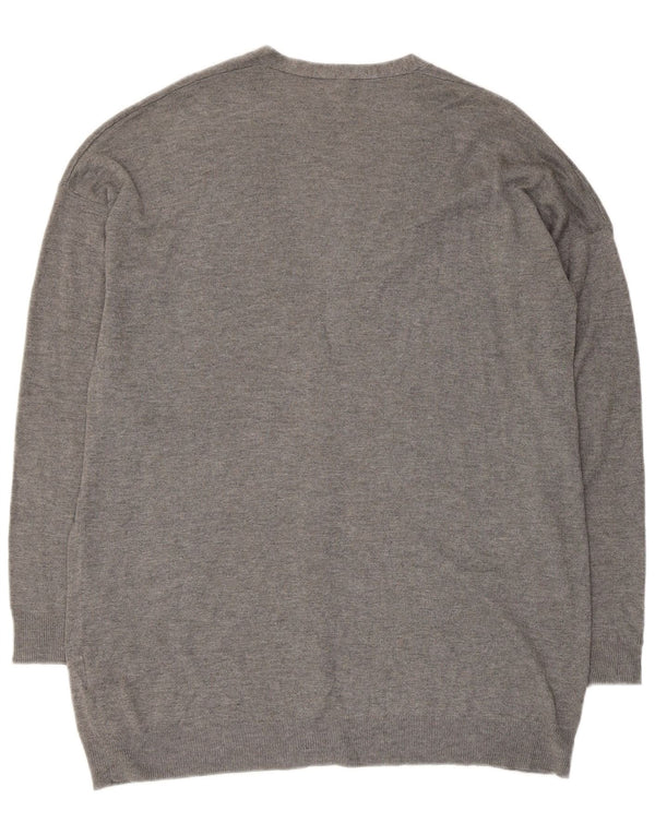 BENETTON Pull Cardigan Femme UK 14 Gris Moyen Viscose