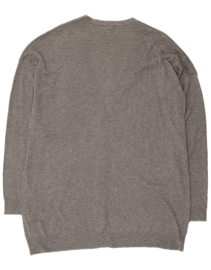 BENETTON Pull Cardigan Femme UK 14 Gris Moyen Viscose