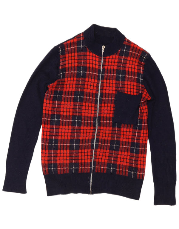 vintage Homme Cardigan Pull IT 54 XL Bleu Marine Check
