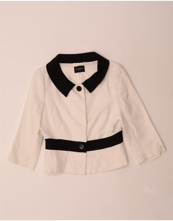 Hobbs Veste blazer courte à 2 boutons pour femme UK 10 Petit colorblock blanc
