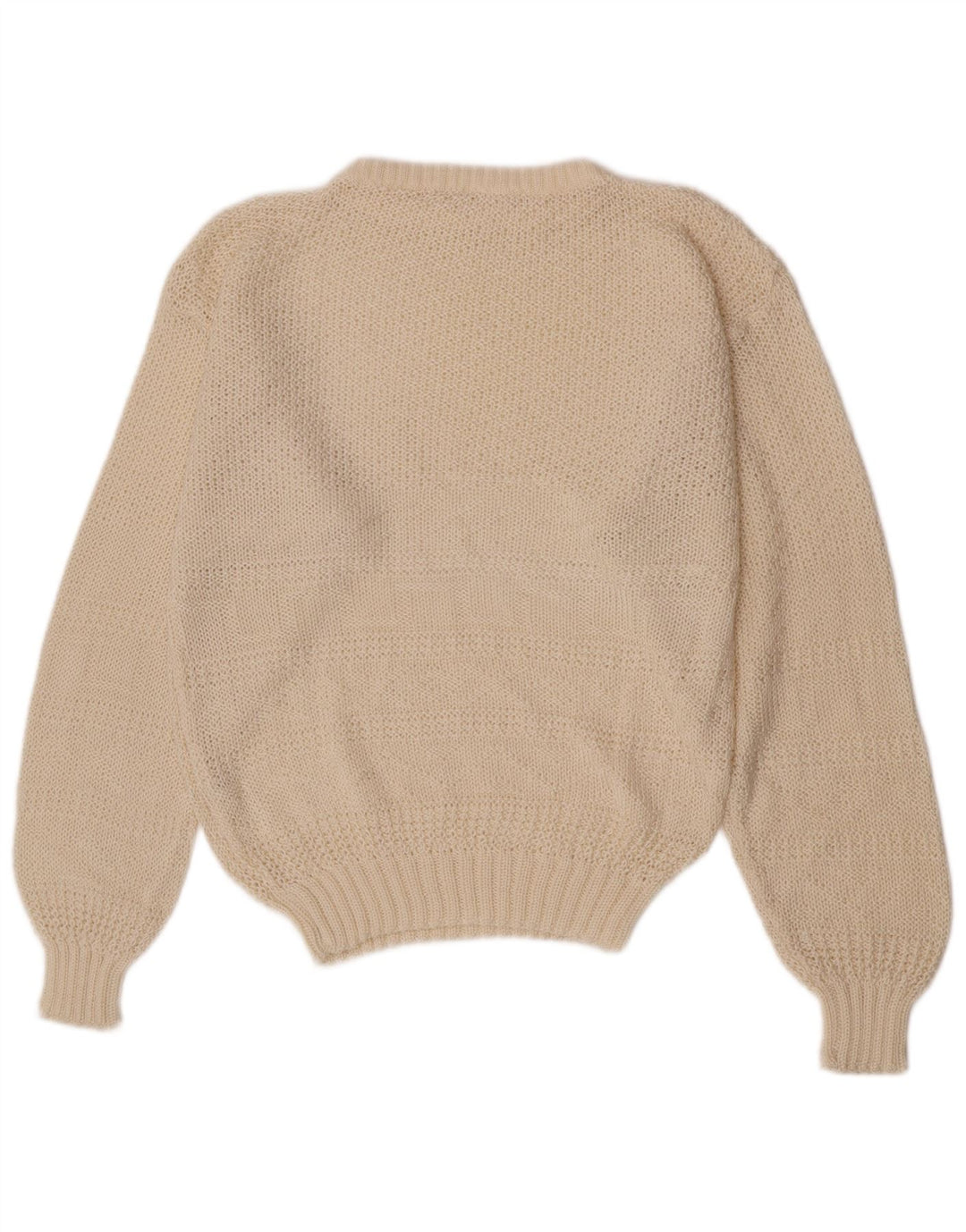 vintage Femmes Regular Fit Crew Neck Jumper Pull UK 12 Moyen Off White