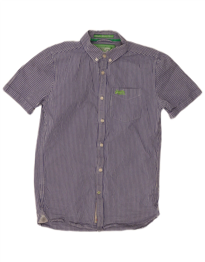 SUPERDRY Chemise à Manches Courtes Homme Petit Bleu Marine Vichy Coton