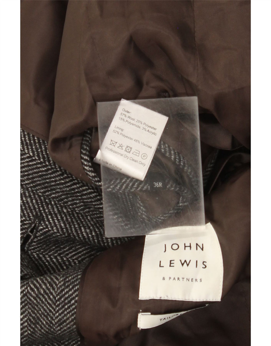John Lewis Pardessus sur mesure pour homme Coupe régulière UK 36 Petit chevron gris