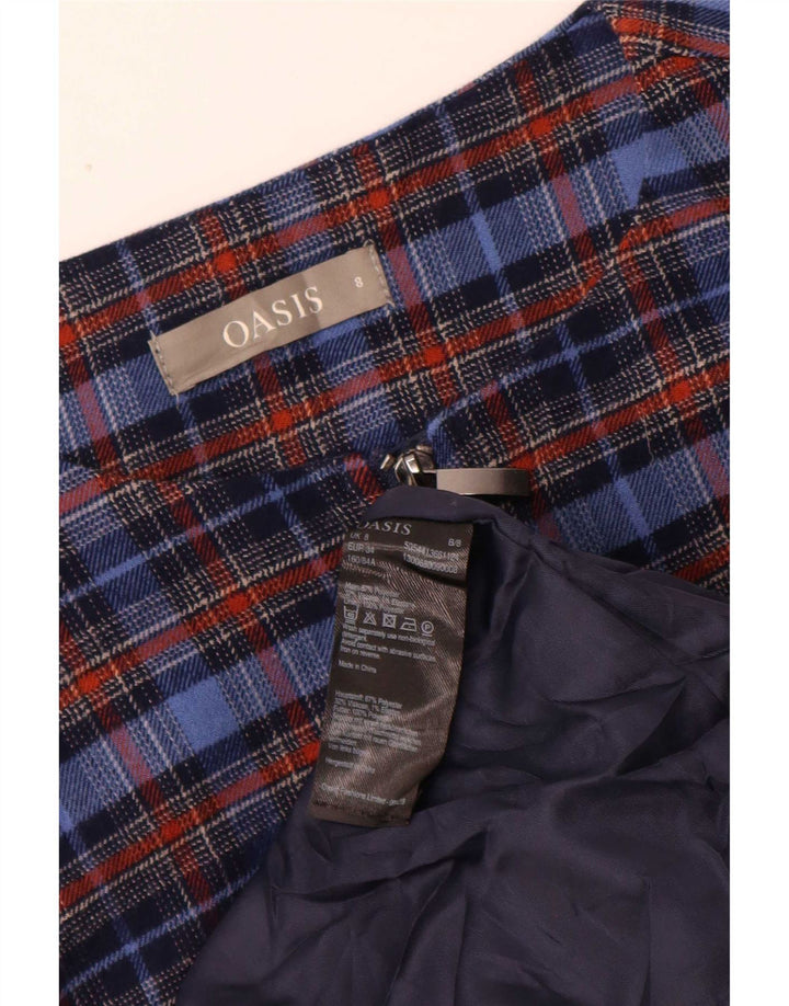 Oasis Robe trapèze sans manches pour femme UK 8 Petit carreaux bleus Polyester