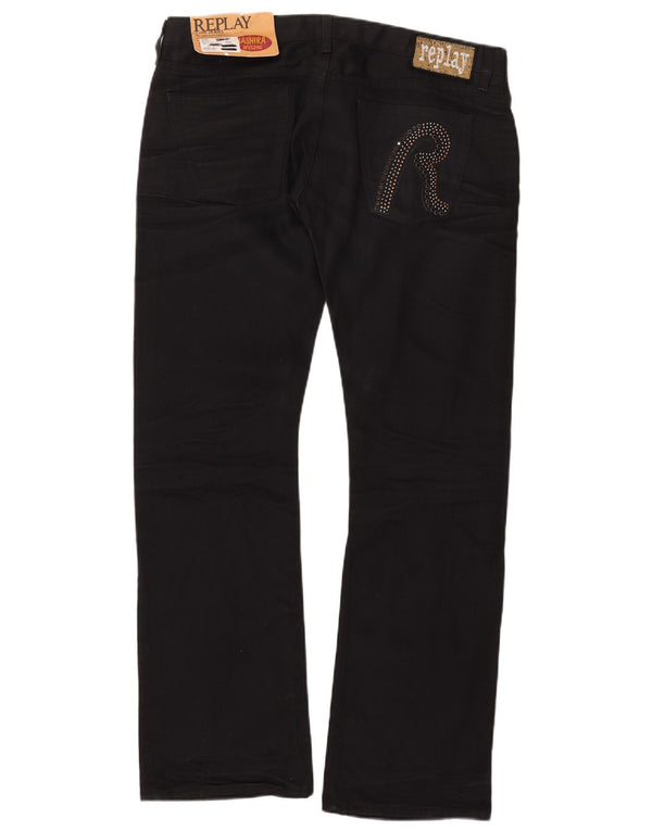 Replay Womens Straight Jeans W32 L32 Black Cotton