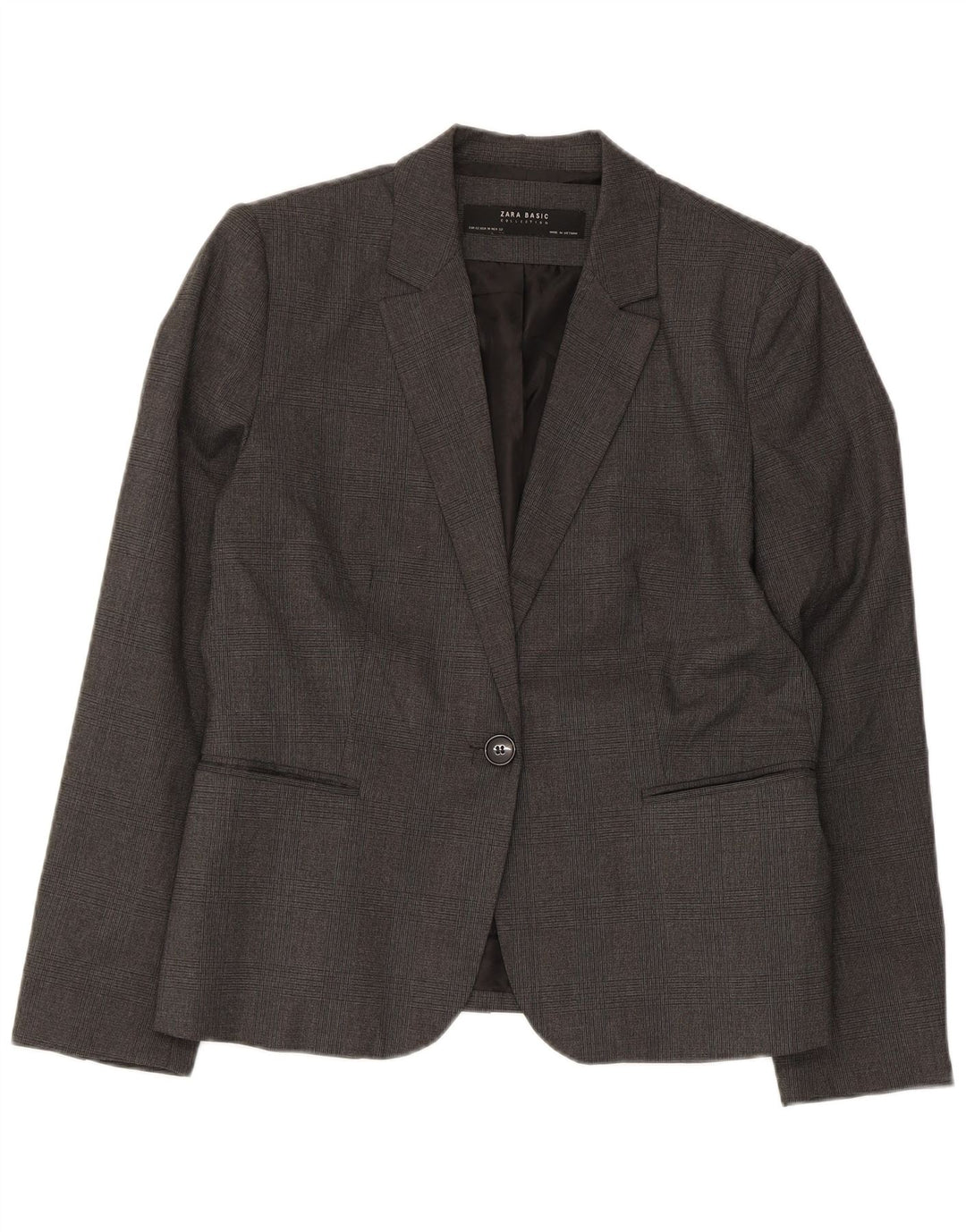 Zara Veste Blazer 1 Bouton Femme EU 42 Grand Gris Carreaux Polyester