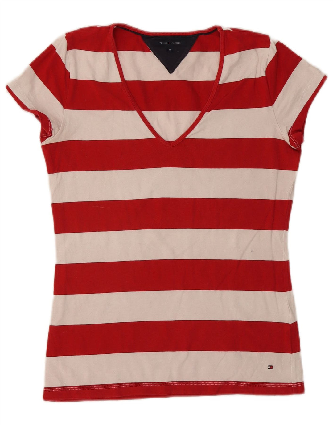 TOMMY HILFIGER T-Shirt Femme Top UK 12 Coton Rayé Rouge Moyen