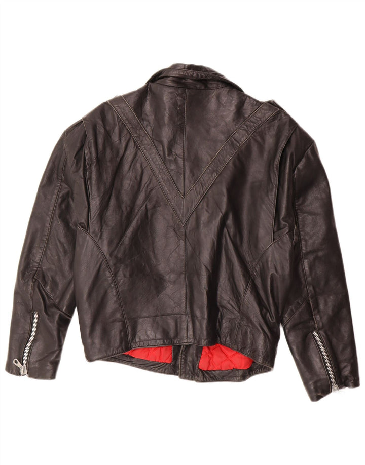 veste biker en cuir femme vintage UK 16 Grand cuir noir