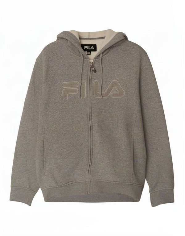 Fila Pull à capuche zippé graphique pour femme UK 16 Large Gris Coton