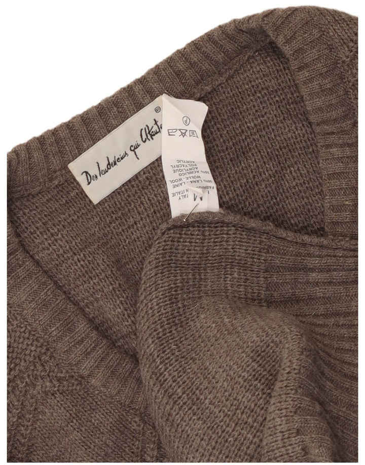 vintage Homme Col V Pull Pull Gris Moyen Argyle/Diamond Laine