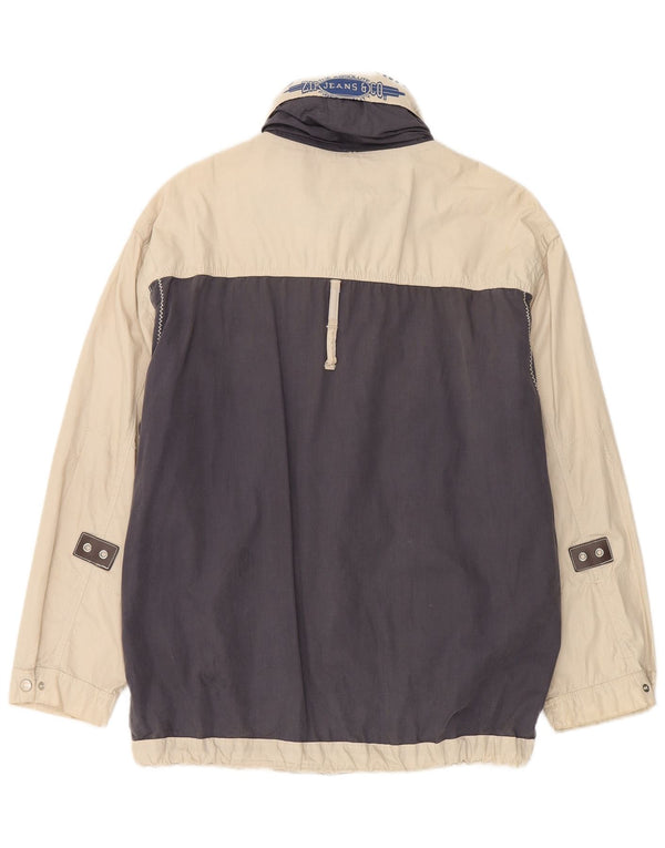 vintage Mens Graphic Hooded Utility Jacket UK 40 Grand Colorblock Blanc