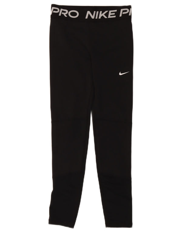 Nike Girls Dri Fit Graphic Leggings 12-13 Years Large Black Polyester