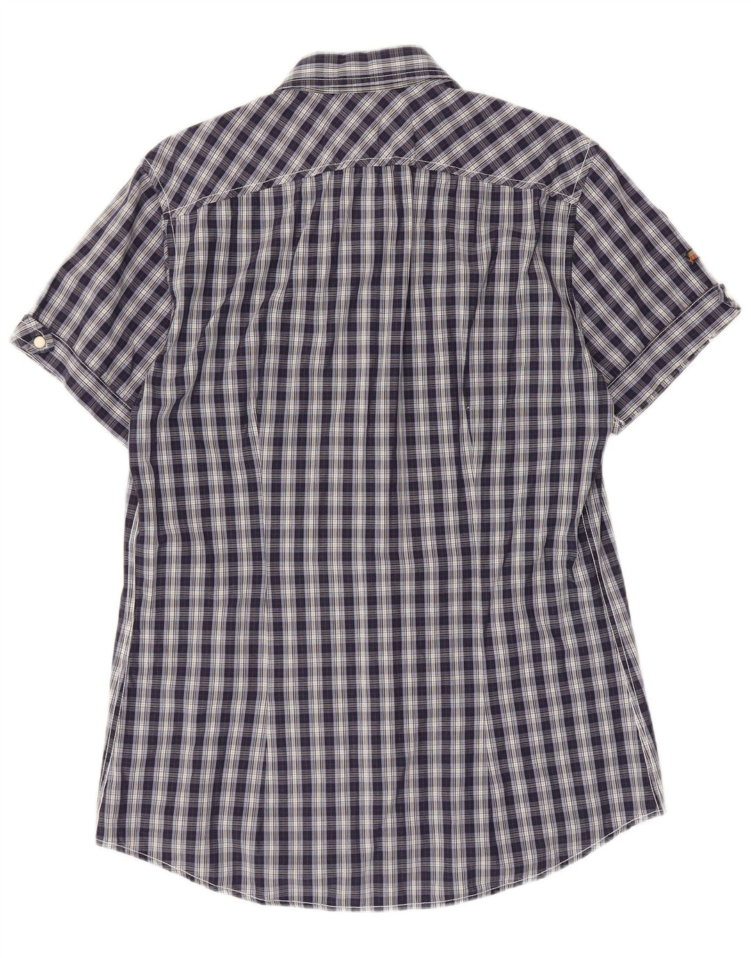 Fred Mello Chemise à manches courtes pour homme en coton à carreaux bleu marine
