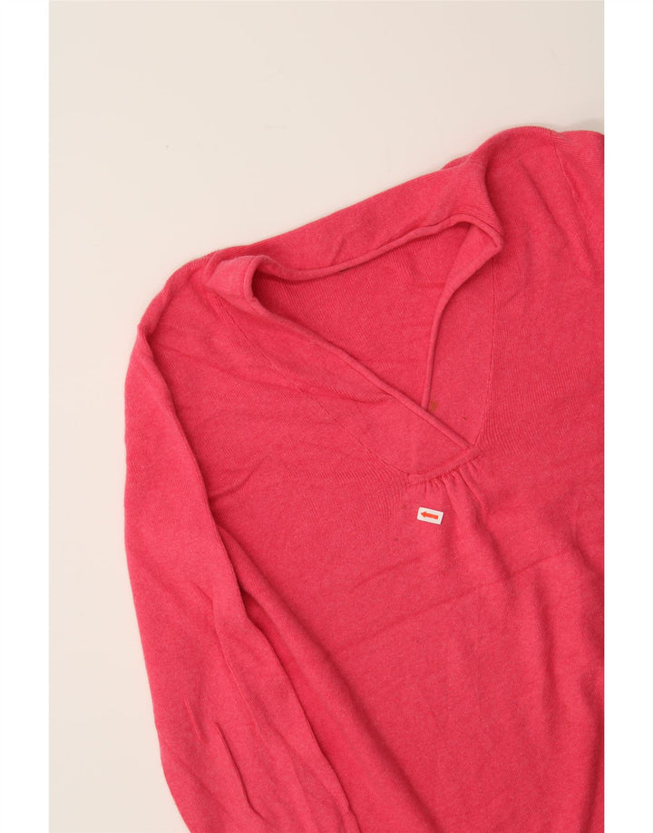 EDDIE BAUER Womens V-Neck Jumper Sweater UK 14 Medium Pink Cotton Vintage Eddie Bauer and Second-Hand Eddie Bauer from Messina Hembry 