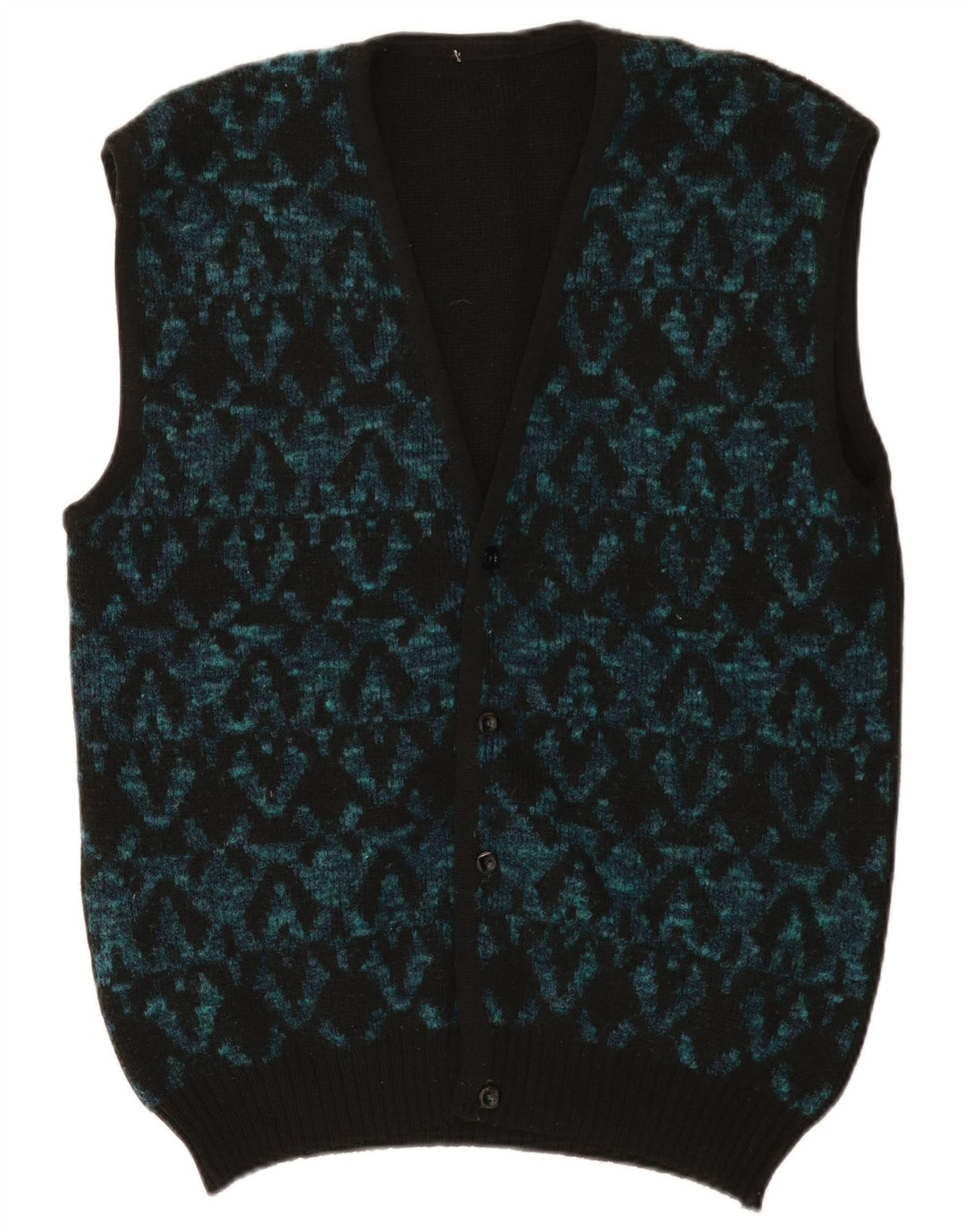 vintage Mens Cardigan sans manches Pull Moyen Noir Géométrique