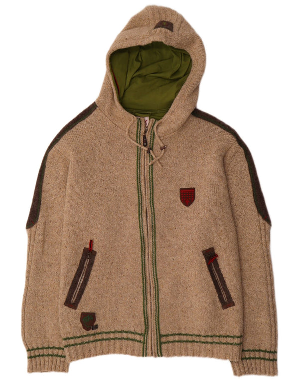 Spieth & Wensky Cardigan à capuche pour homme en laine color block beige 3XL