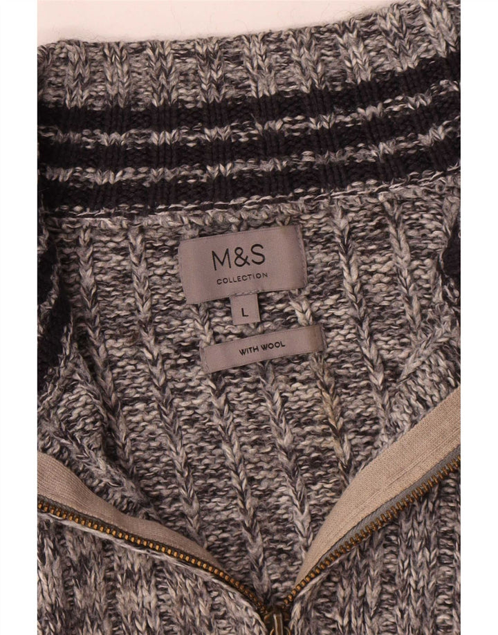 Marks & Spencer Pull à col zippé pour homme en laine mouchetée grise