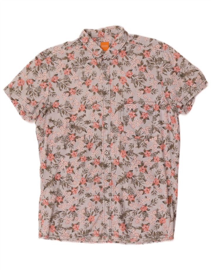 Hugo Boss Chemise à manches courtes en coton floral bleu moyen
