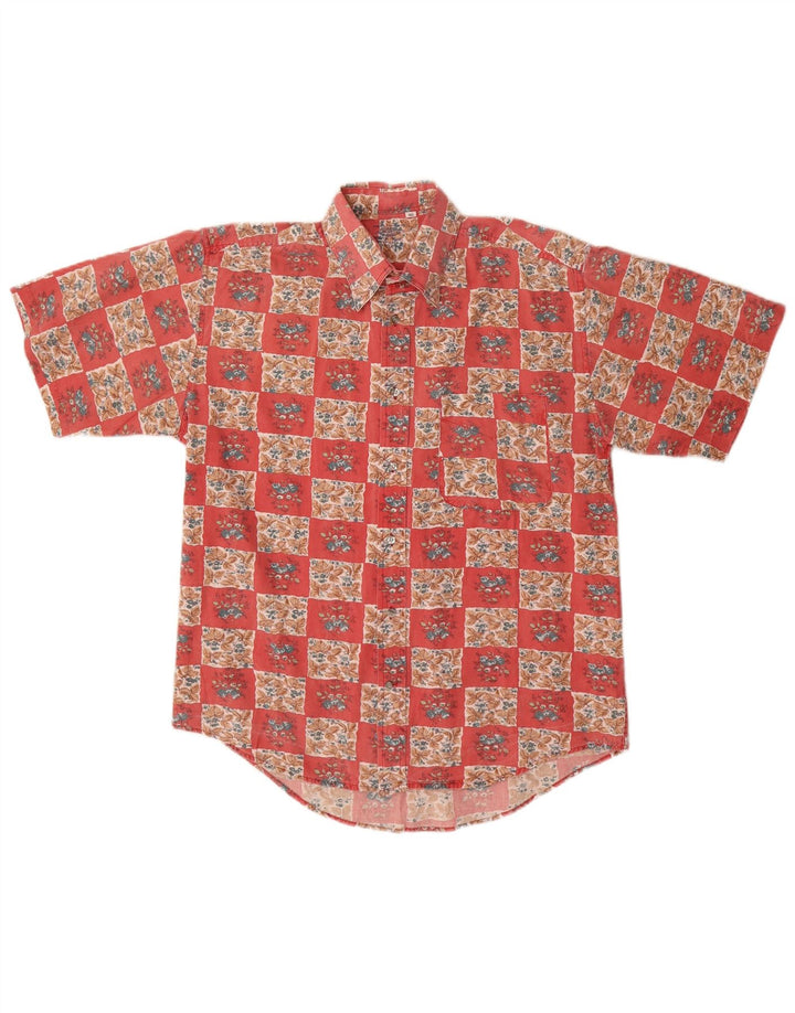 Boston Chemise à manches courtes pour hommes Taille 40 Coton floral rouge moyen