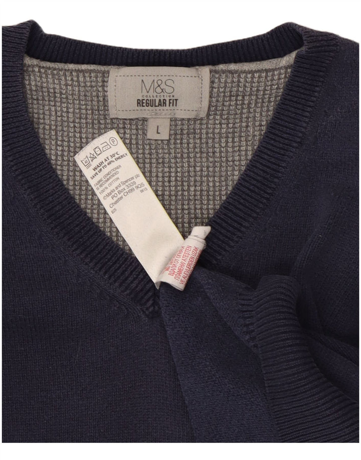 Marks & Spencer Pull coupe classique à col en V pour homme Bleu marine Taille L