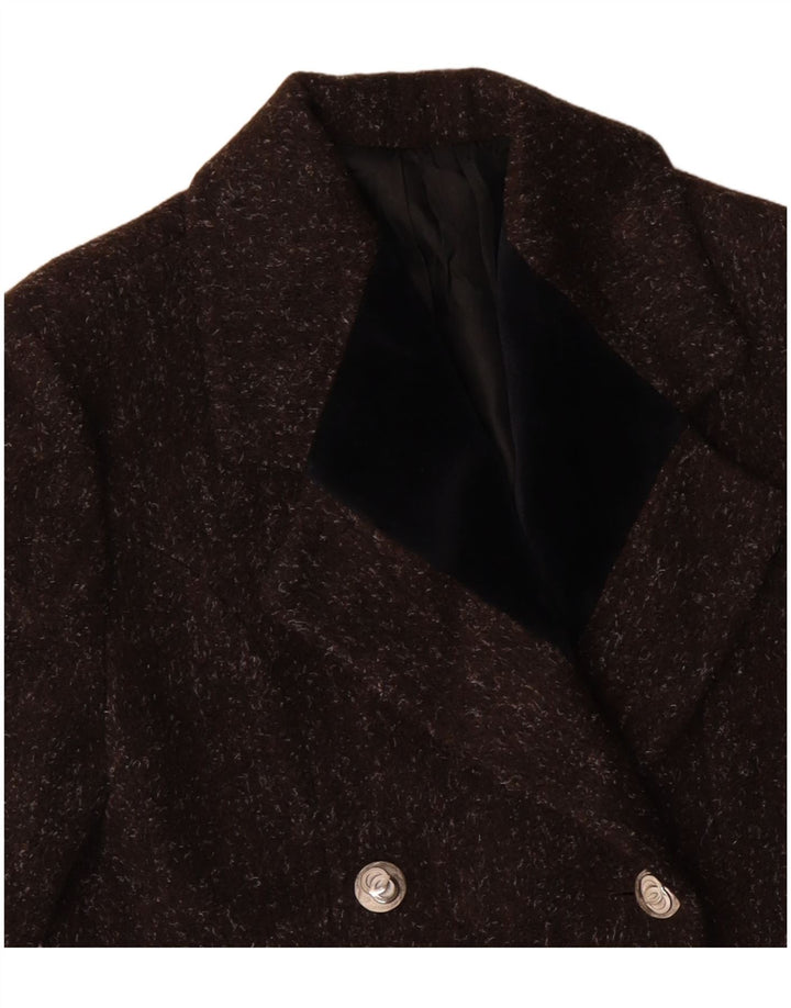 VINTAGE Manteau double boutonnage femme UK 12 Laine mouchetée marron moyen