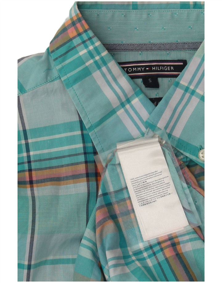 Tommy Hilfiger Chemise Homme Petit Carreau Turquoise Coton