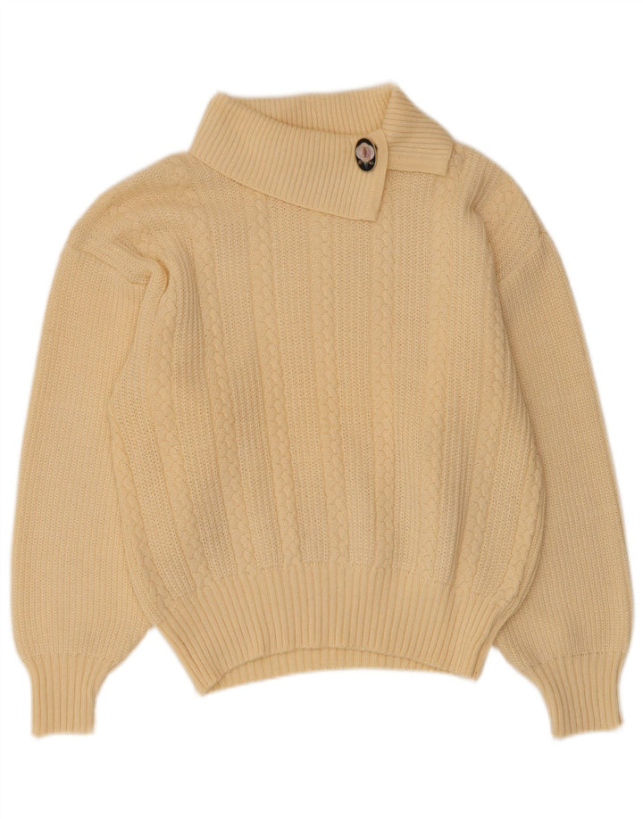 vintage Femme Col Châle Pull Pull IT 42 Acrylique Jaune Moyen